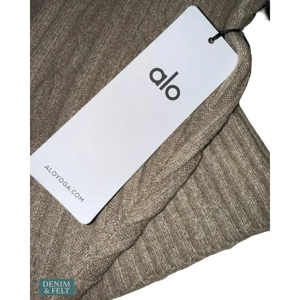 NEW Alo Yoga Cable Knit Winter Bliss Hoodie Light Cocoa Cozy Luxe Cropped Soft M